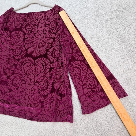 Roz & Ali Blouse Womens 2X Purple Velvet Burnout Damask Bell Sleeve Elegant Top - Picture 6 of 6